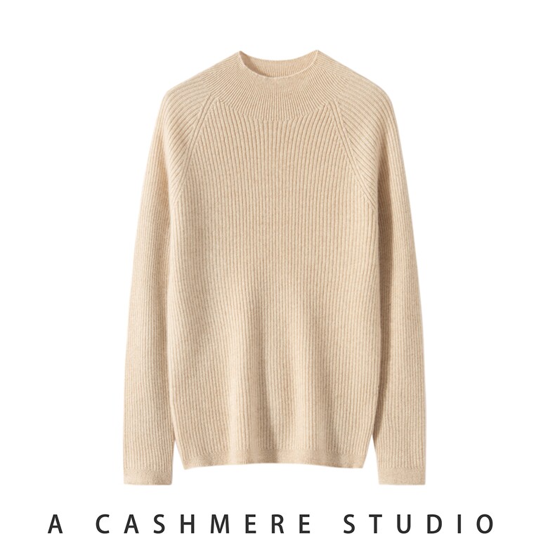 2025年秋季新款百搭无缝2隔2抽条半高山羊衫，女装羊绒衫，轻暖羊绒