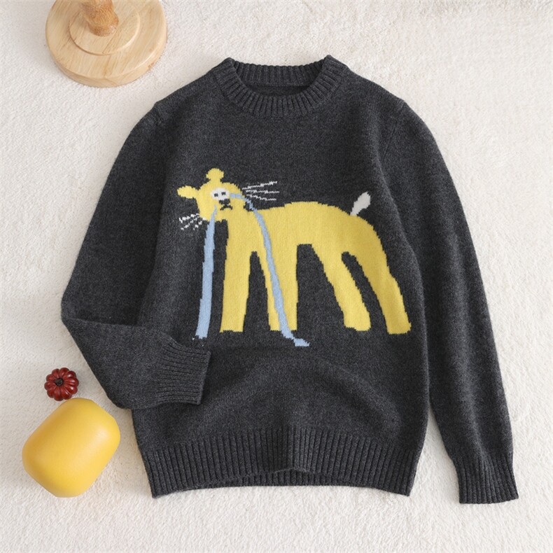 新款百搭加厚酷猫刺绣，童装儿童羊毛衫，联起羊绒