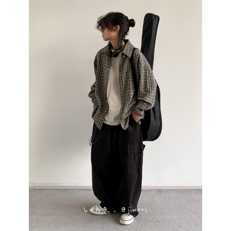 格子宽松长袖衬衫男女复古宽松bf风情侣休闲外套潮牌CY1103-P35,男装衬衫,星座412-1
