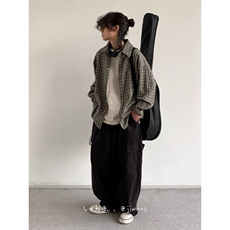 格子宽松长袖衬衫男女复古宽松bf风情侣休闲外套潮牌CY1103-P35，男装衬衫，星座412-1