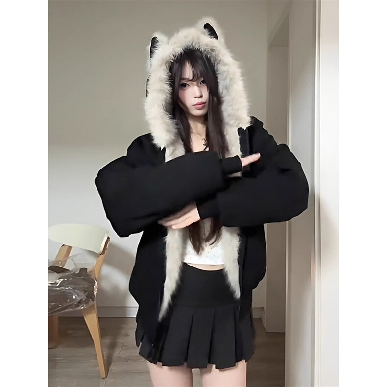 现货重磅硬挺boxy羽绒棉衣座山雕猫耳大毛毛领麂皮棉服冬外套,男装棉衣,电商A486-1