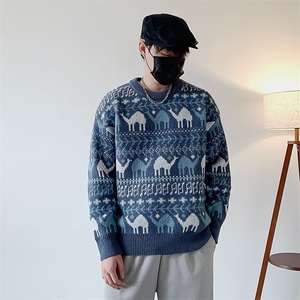 秋冬潮牌宽松毛衣男提花图案日系休闲情侣加厚针织毛衫MY906/P44图片