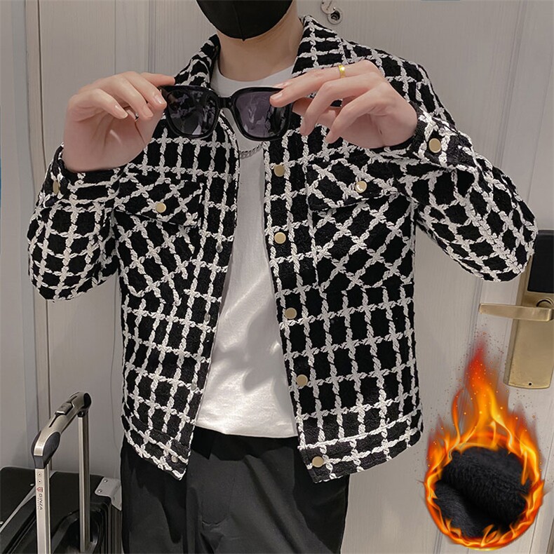 白色2022冬季男士加绒加厚夹克修身保暖外套J加绒图片