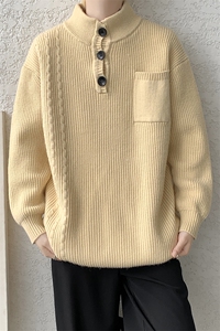 8XL-M 特大码冬季立领毛衣纽扣高级设计感情侣?袖毛衫MY1208P65图片