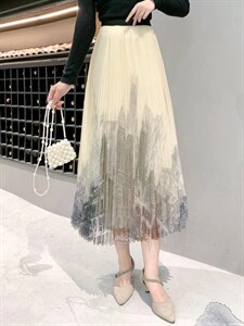 秋冬新款现货，白搭优雅水墨画显瘦纱裙图片