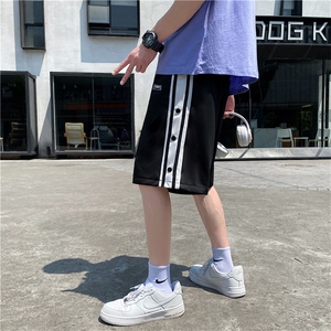 条纹排扣运动裤男士夏季直筒港风潮流ins阔腿休闲长裤子 K701-P28图片