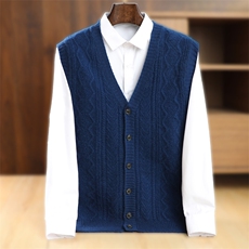 2024年秋冬季澳洲羊毛V领绞花坎肩马甲，男装背心/马甲，忠诺羊绒