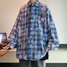 格子衬衫外套男春秋季设计感ins潮长袖衬衣港风日系高级感痞帅气，男装衬衫，星座601-2