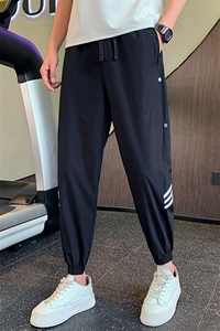 排扣裤子夏季新款男士潮流青少年运动束脚裤九分休闲薄裤子K06P55图片