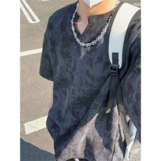 XZ809A/HHVL01/P25/控38扎染华夫格V领T恤，男装T恤，星座809A(原222-1)