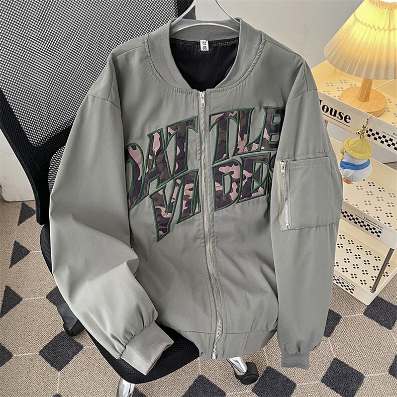 港风秋款男立领夹克工装拉链口袋字母刺绣宽松外套JK1053P60,男装夹克,星座1013-1