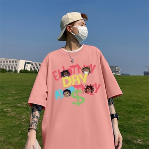240G重磅美式印花纯棉大码宽松休闲短袖T恤 T335-P25控38图片
