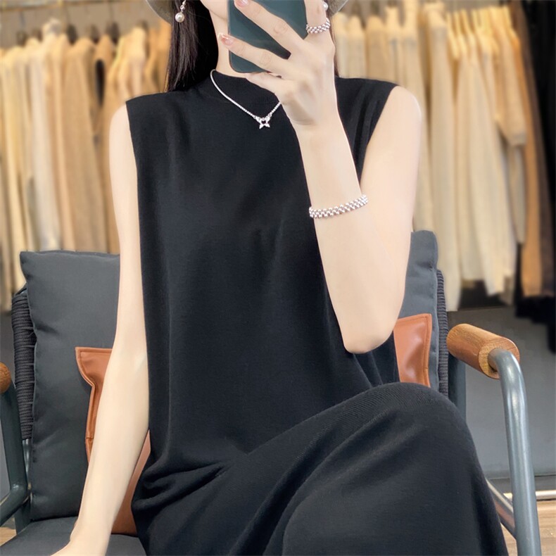 时尚优雅女士修身显瘦四平无袖连衣裙长裙简约大气百搭必备,女装连衣裙,东远绒业