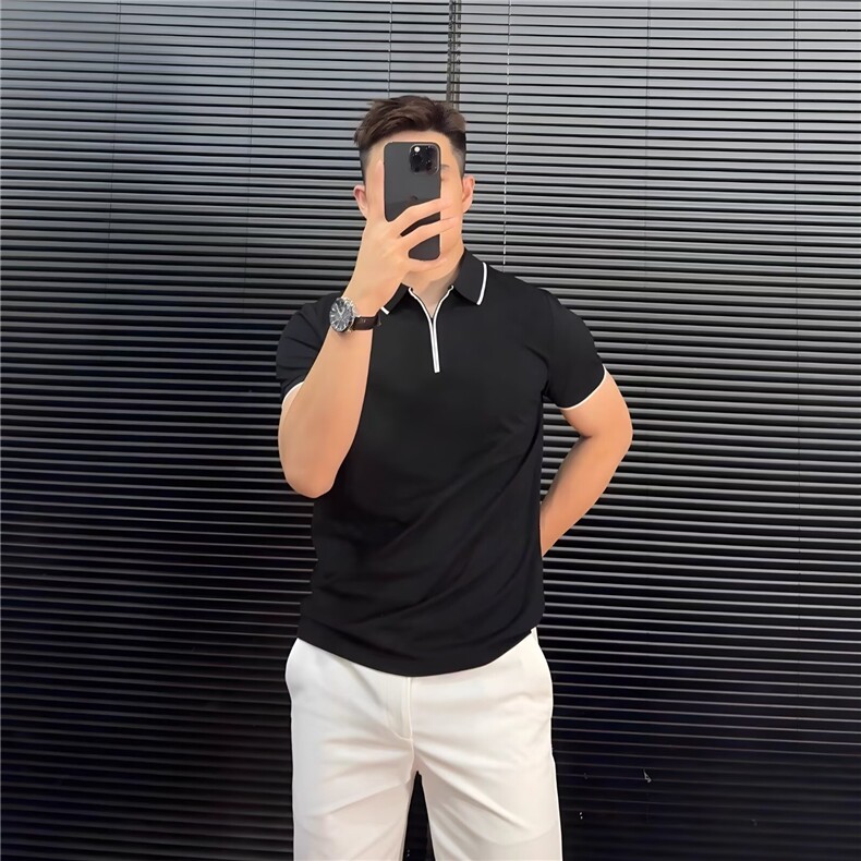 夏季新款时尚拼色半拉链polo衫男短袖翻领t恤韩版修身商务休闲T恤,男装T恤,星座506A