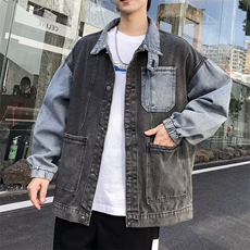 简约慵懒新款气质ins百搭文艺流行潮流宽松港风牛仔拼接夹克时尚，男装夹克，星座506A