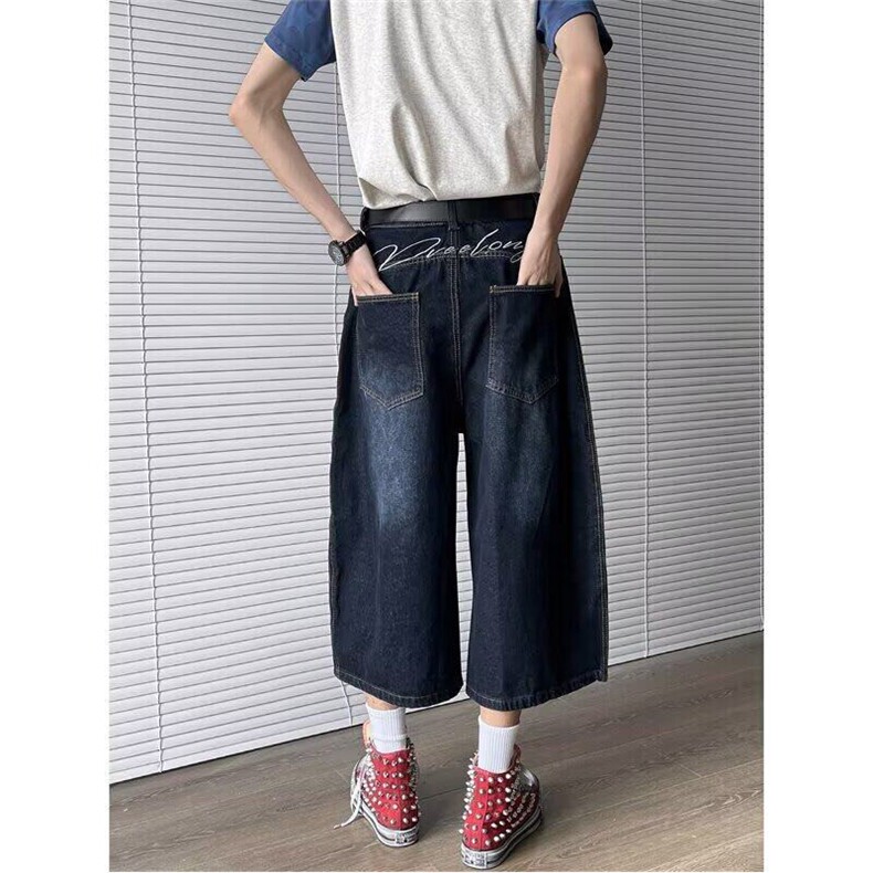 牛仔七分裤男女韩版潮流字母帅气百搭2026夏季ins短裤RK2636-P46图片