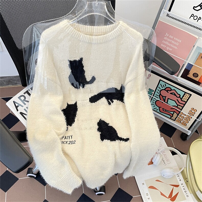 猫咪仿貂毛毛男女秋冬美式宽松慵懒风内搭针织衫上衣潮MY0993-P50,男装针织衫/毛衣,星座308B-1