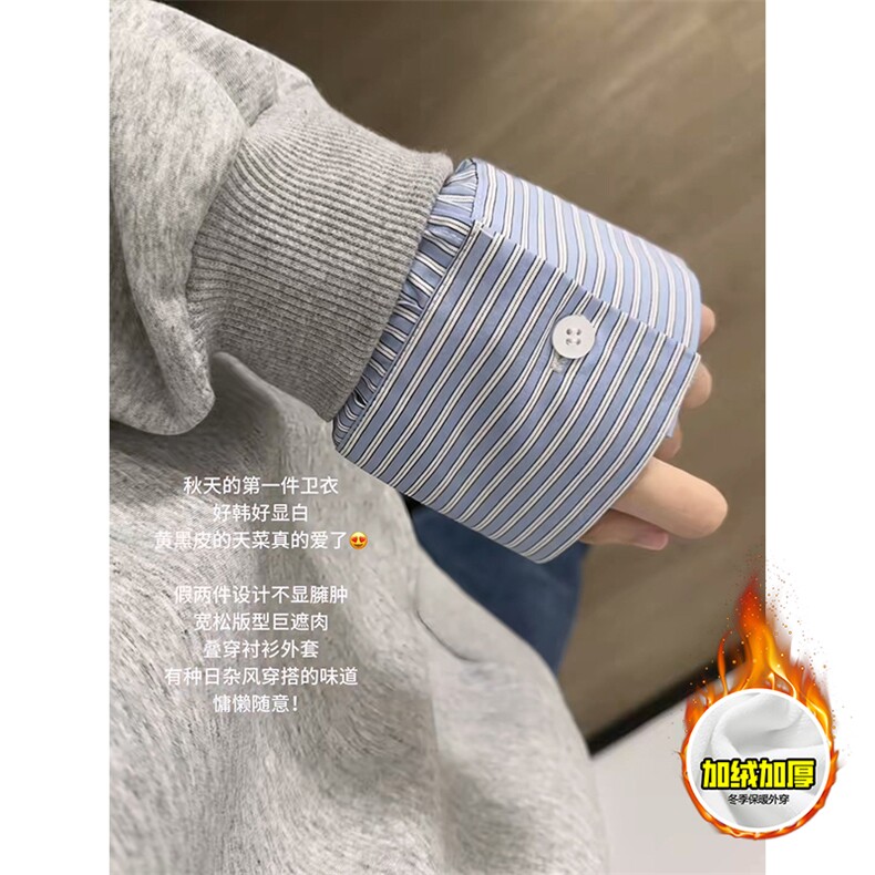 重磅加绒硬挺boxy男女美式高街假两件衬衫领长袖卫衣POLO领打底衫,男装T恤,电商A486