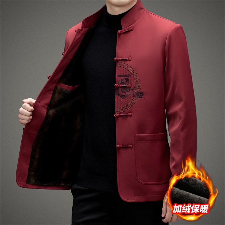 长期有货中老年风唐装棉服中山装盘扣男加绒复古棉衣外套,男装棉衣,钱塘723