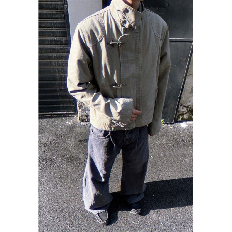 做旧飞机扣翻领夹克男女春秋季美式复古vintage短宽工装外套,男装夹克,星座506A