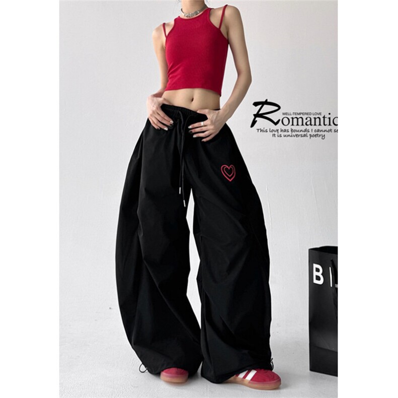 WE1662-P45设计感爱心字母休闲阔腿裤女2025夏季嘻哈速干街舞，男装休闲裤，电商B323A