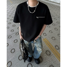 美式重磅拉链短袖男款夏季t恤痞帅小领口正肩半袖男T恤DT5577-p35，男装T恤，星座302B-2