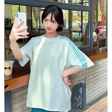抖音得物品质二开240克宽松纯棉美式潮牌印花三条杠中性风短袖T恤，男装T恤，电商A486