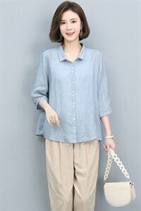 高端苎麻衬衫女夏季2024新款棉麻风上衣中年妈妈洋气减龄漂亮小衫图片