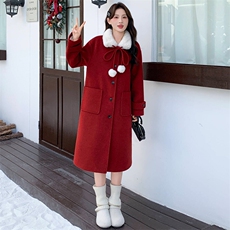 2025年冬季新款韩版时尚优雅气质内胆含90白鸭绒长款羊毛呢大衣，女装毛呢外套，心心服饰