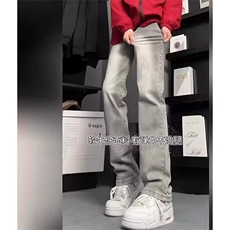 抖音得物品质休闲水洗渐变牛仔裤男美式高街潮高级感微喇裤子AK14，男装牛仔裤，电商A443
