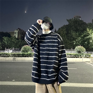 MY8822-P48美式条纹拼色宽松圆领毛衣图片