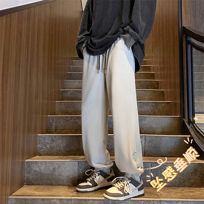 华夫格裤子男士春秋垂感阔腿宽松运动直筒休闲长裤-K920特批32图片