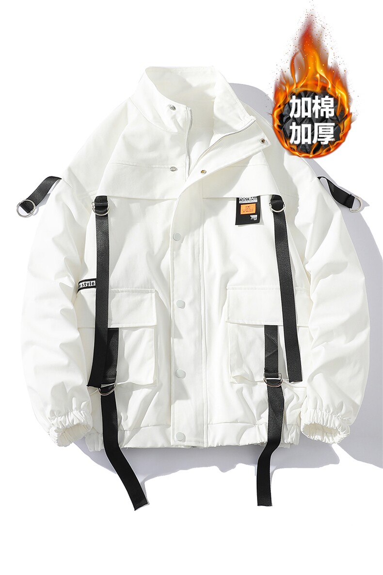 现货7XL-M码平铺白底棉衣男2021冬季新款织带慵懒风加棉加厚外套,男装棉衣,钱塘717(原712)