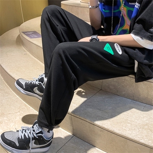 K6073/P35夏季华夫格港风九分裤男女开叉休闲裤束脚裤腰里包边图片