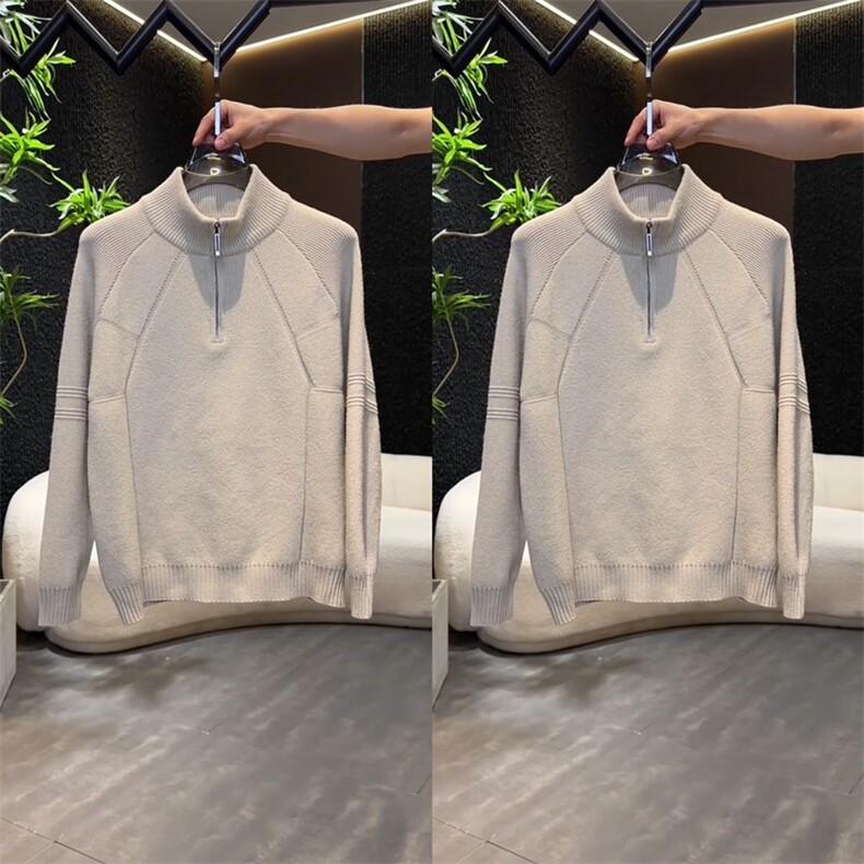 网图76021-特P55百搭简约纯色半拉链针织毛衣男士长袖针织衫,男装针织衫/毛衣,电商D310B