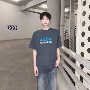 抖音得物供货210克现货宽松纯棉美式潮牌印花落肩袖纯棉T恤AT2183图片