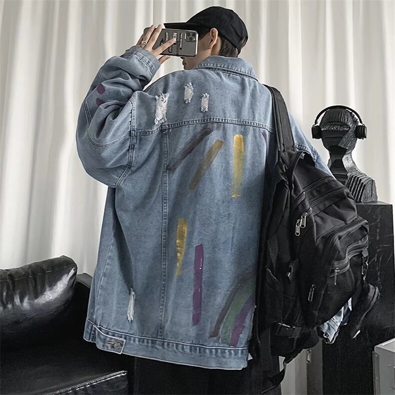 JK8864-P59美式复古水洗小众扎染破洞牛仔外套,男装工装外套,电商B323A