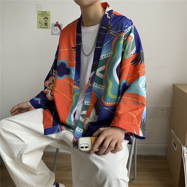 日式和风防晒衣大码风外套开衫道袍披风汉服男女改良F12/P40，男装防晒衣，钱塘713