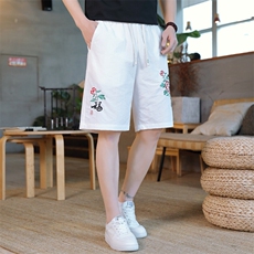 风大刺绣短裤男中式休闲百搭五分裤沙滩裤XZ310B-3-DK1905-P27，男装牛仔裤，星座310B-3