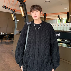 秋冬季新款圆领绞花扭花毛衣男加厚纯色宽松针织毛线衣2744P61，男装针织衫/毛衣，星座410-2