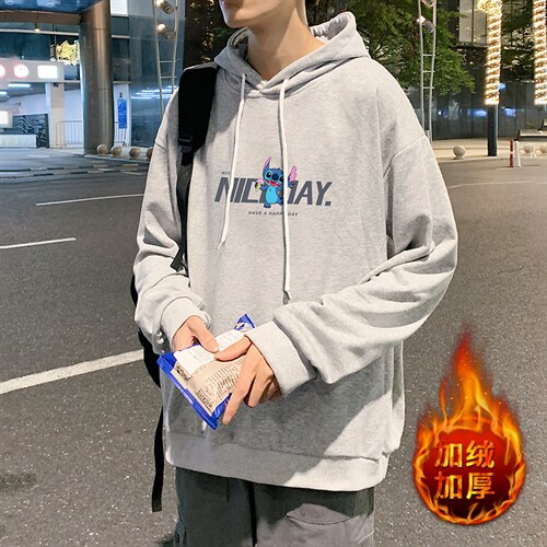 WY2173-P35加绒款-P40纯棉连帽卫衣男大码运动帽衫宽松薄外套男,男装卫衣,电商A040
