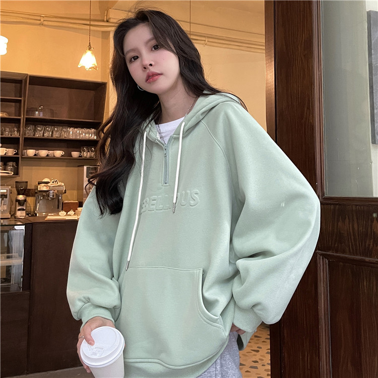 D255-P50-60秋季宽松百搭凹凸字母薄款卫衣拉链连帽外套,女装短外套,星座911