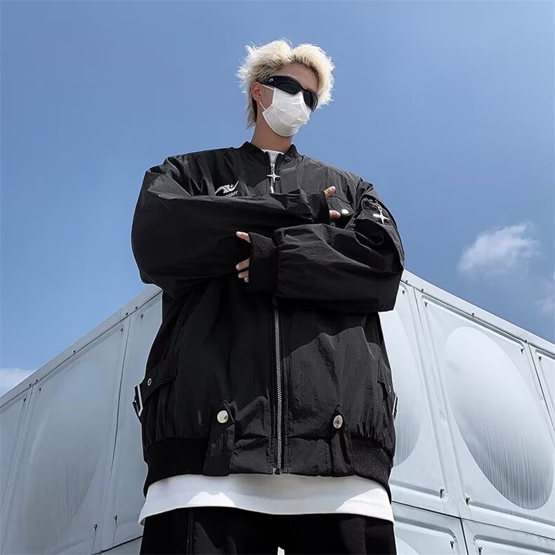 美式高街复古棒球服秋冬款情侣潮牌飞行夹克潮牌外套男HJ659-p65,男装夹克,星座1008