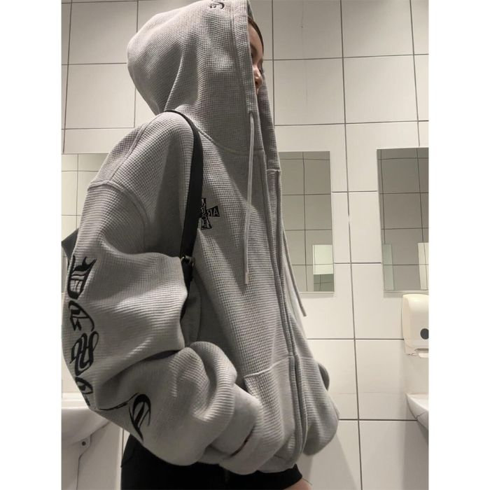5361-P58原版做工刺绣华夫格休闲连帽卫衣薄款,女装卫衣/绒衫,星座617A-2