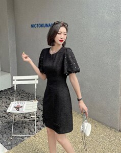 [现货]蝴蝶结订珠款连衣裙，两色、三个尺码,女装连衣裙,依柏璐(1F)