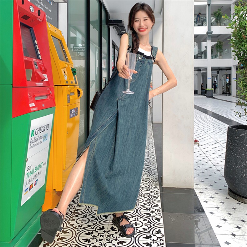 港风ins超火连衣裙女2025夏日新款酷飒拽姐不规则小众牛仔背带裙图片
