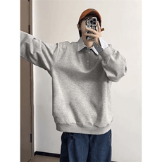 抖音得物高品质26春装美式高街假两件衬衫领长袖卫衣POLO领打底衫，男装T恤，电商A486
