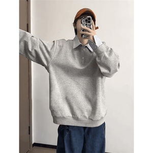 抖音得物高品质26春装美式高街假两件衬衫领长袖卫衣POLO领打底衫图片