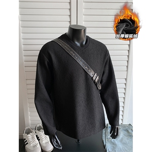 港风新款银狐绒男450g重磅肌理感长袖T恤T24509J加绒-特P33控65图片