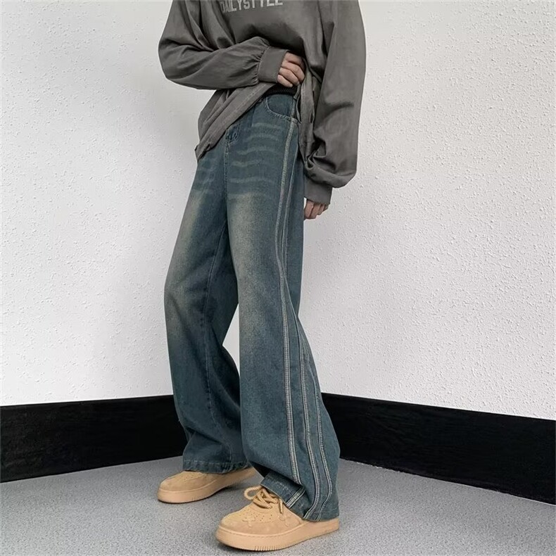 美式vibe裤子高街水洗牛仔裤男设计感小众拉链裤K8167-P45,男装牛仔裤,星座1109-3